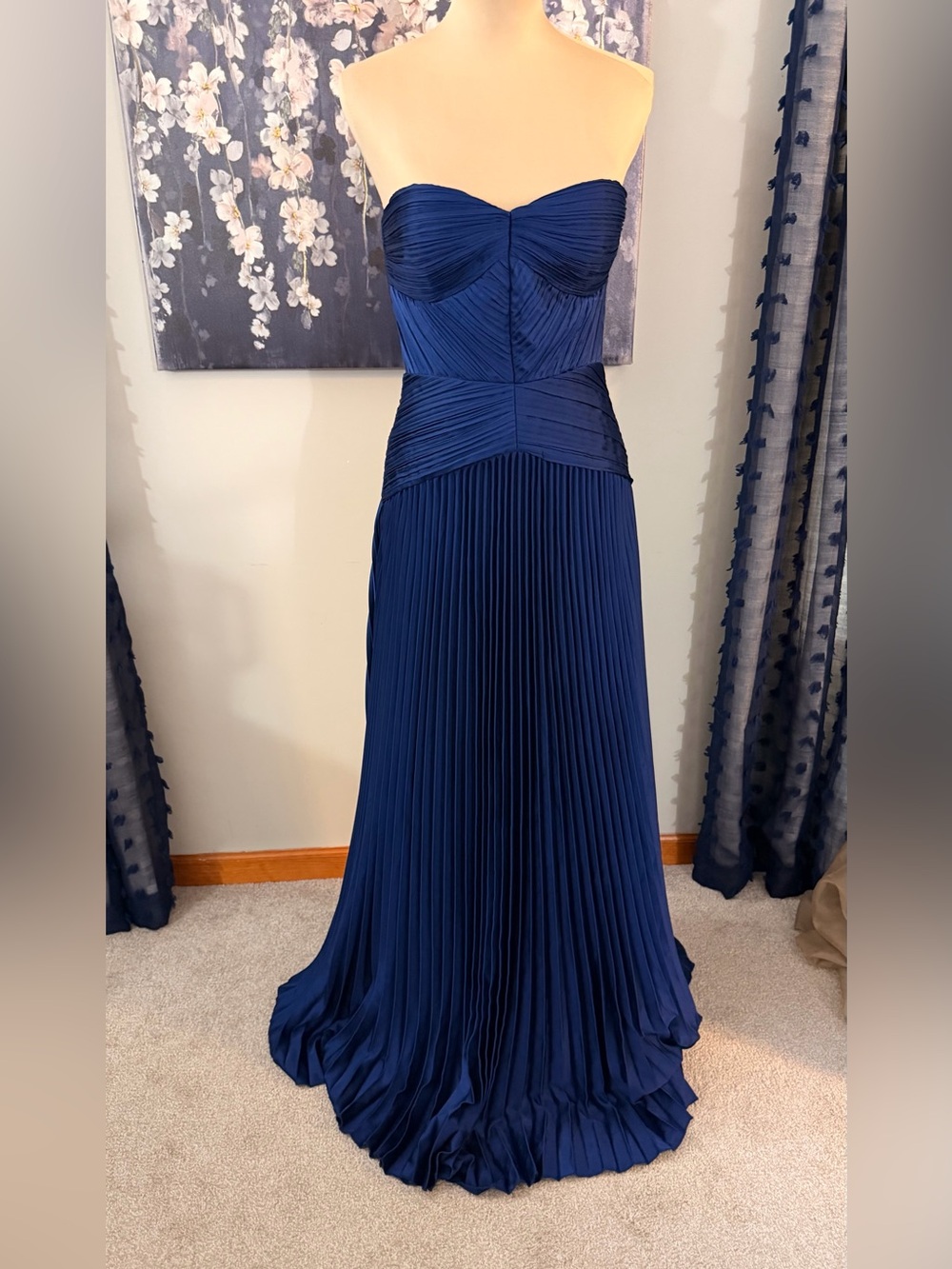 Lulu's Navy Strapless Pleated Maxi Gown